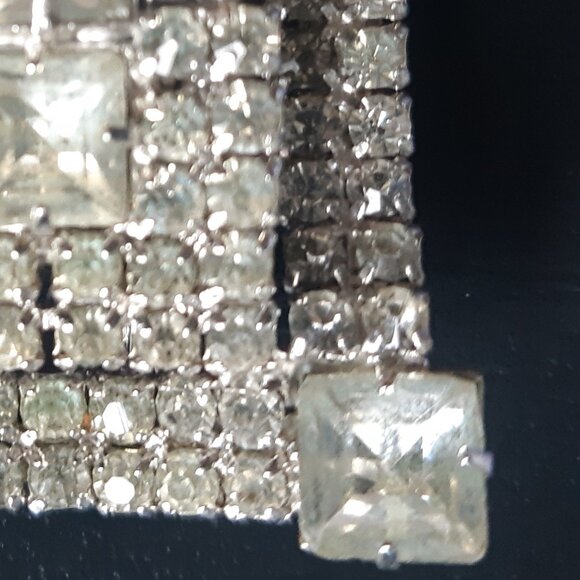 Continental Clear Rhinestone Rectangular Sliver Tone Brooch - Picture 4 of 8